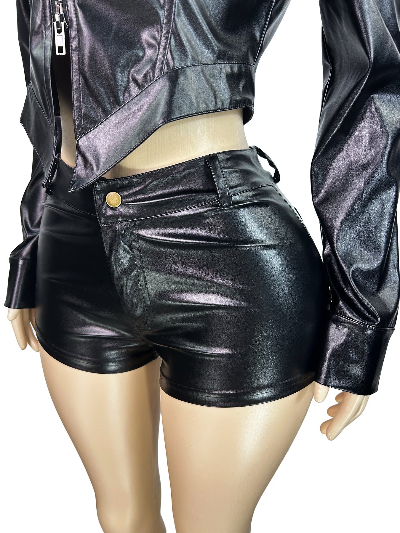 MB1702 Leather Stand Collar Biker Two-Piece Set