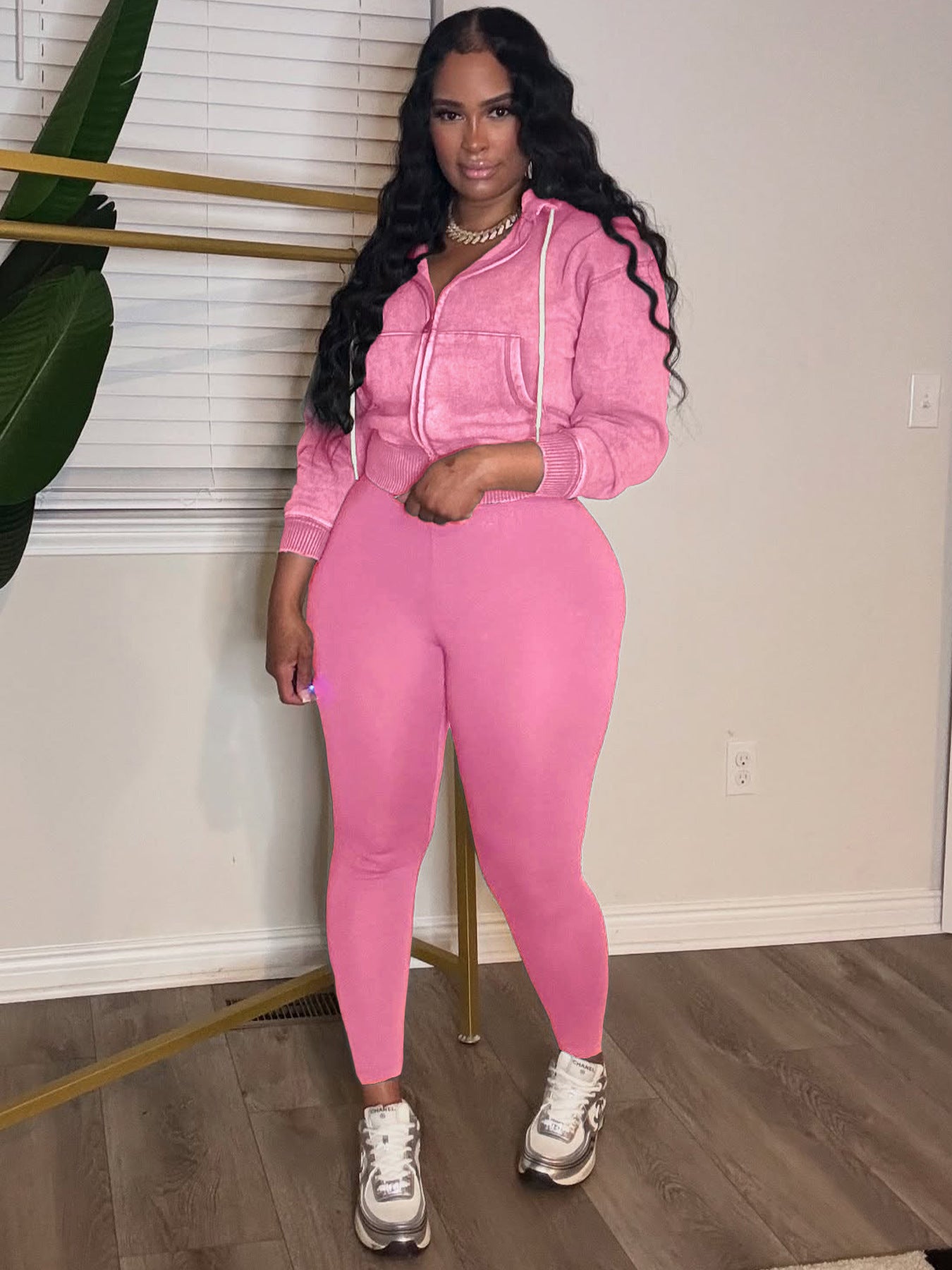 MB1710 Women's Fleece Hoodie & High-Waisted Yoga Pants Two-Piece Set