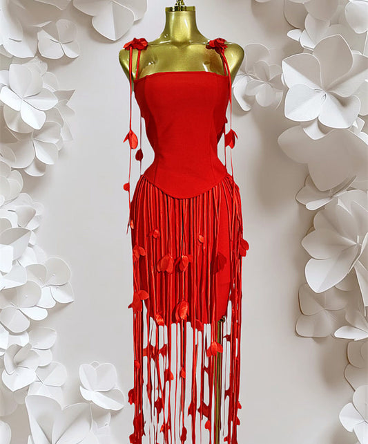 MB2107 Floral Fringe Tassel Bandage Mini Dress, Party Cocktail Gown