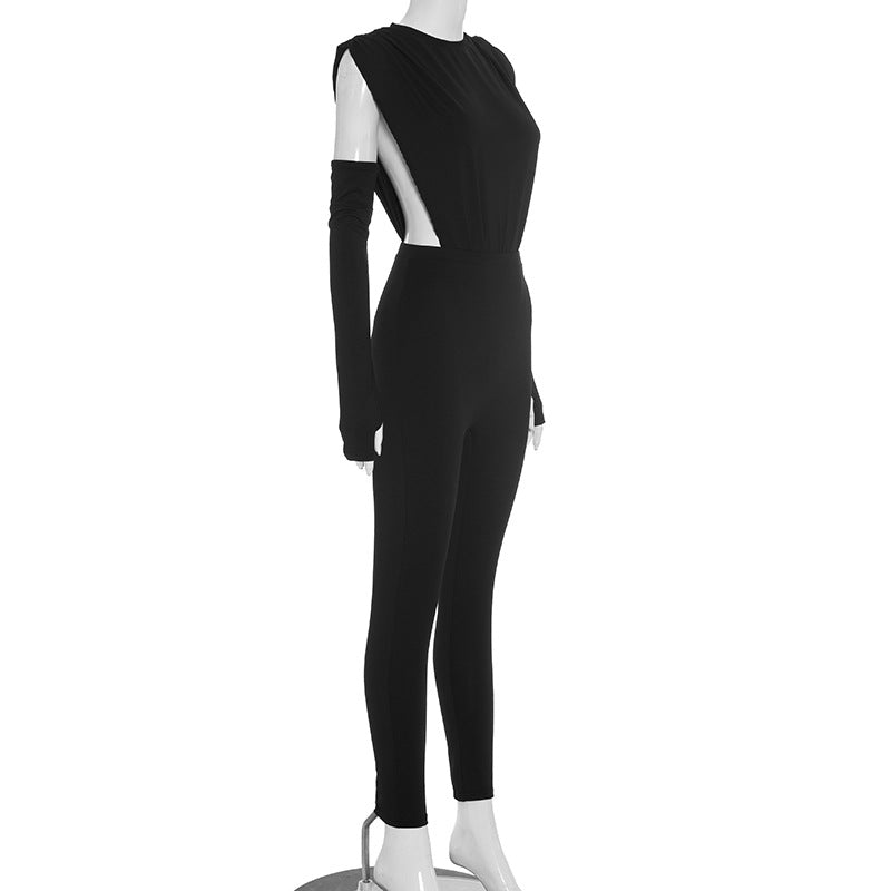 MB1099 Women's Side Cut-Outs Jumpsuit & Leggings Two-Piece Set