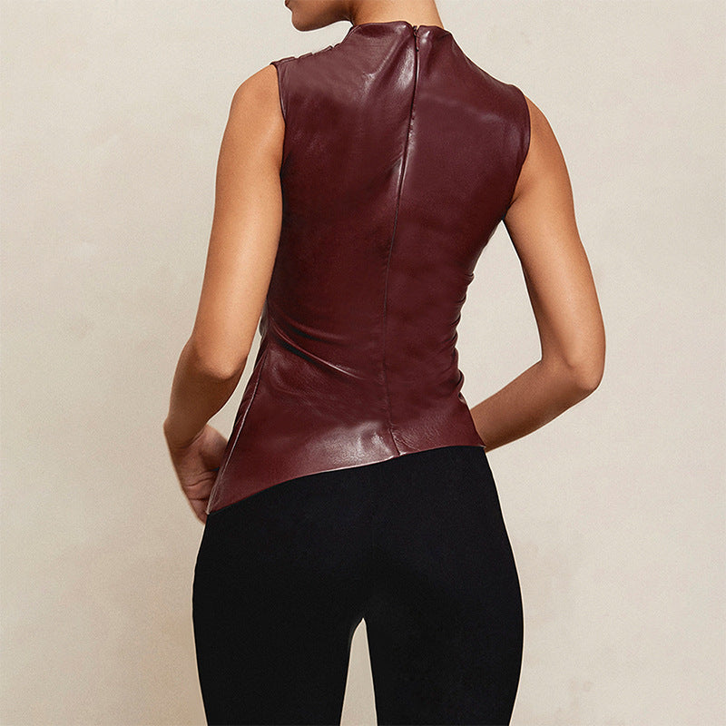 MB1006 PU Leather Sleeveless Top for Women