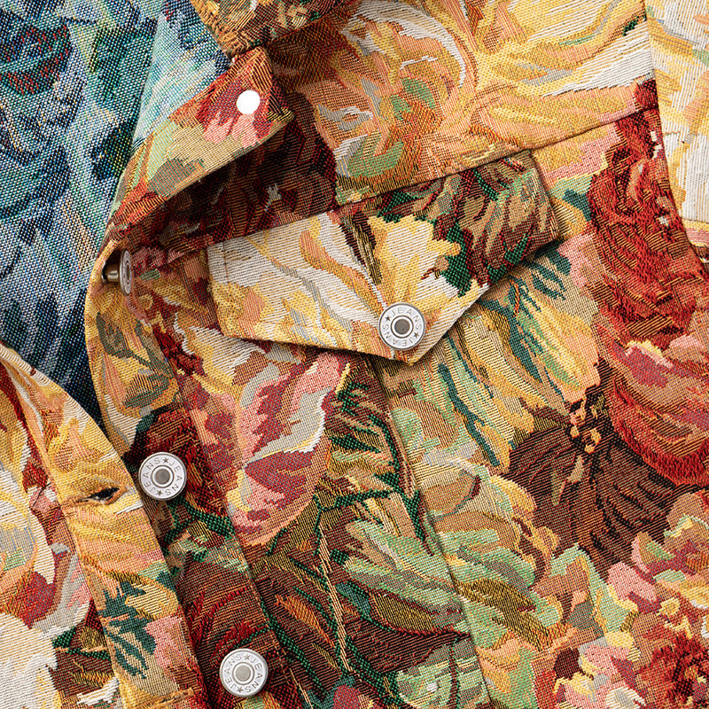 MB10105 Vintage Floral Jacquard Crop Collared Jacket