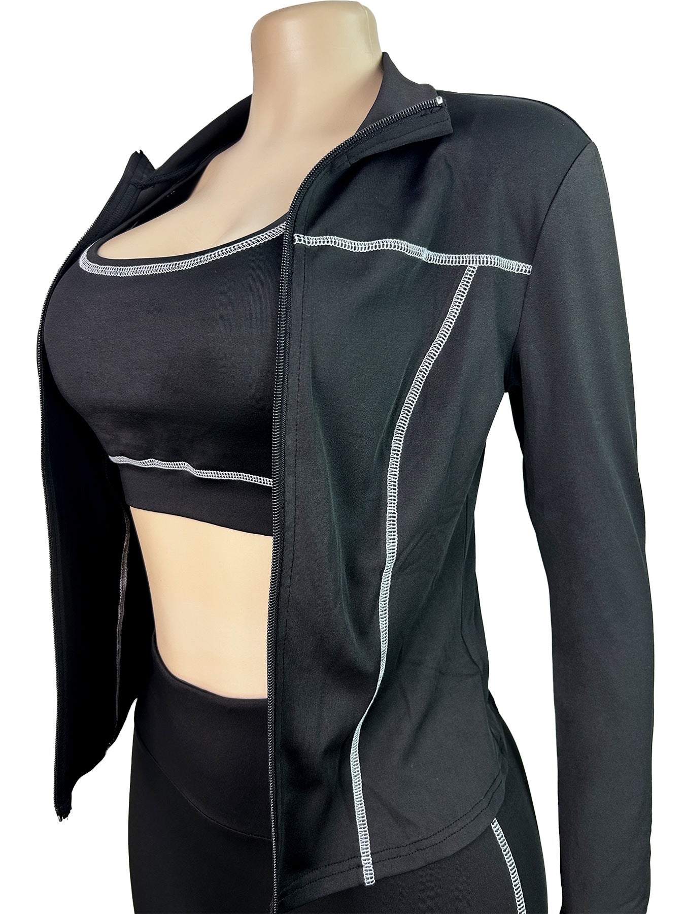 Women's 3-Piece Set: Racerback Crop Tank + Zip-Up Jacket + High-Waisted Leggings