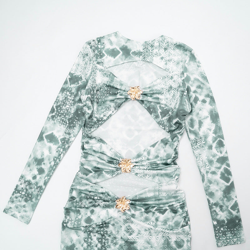 MB10114 Green Tie-Dye Cutout Maxi Dress