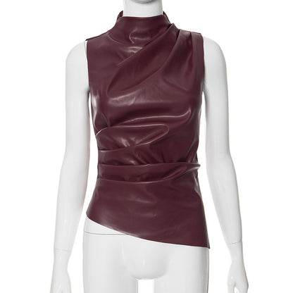 MB1006 PU Leather Sleeveless Top for Women