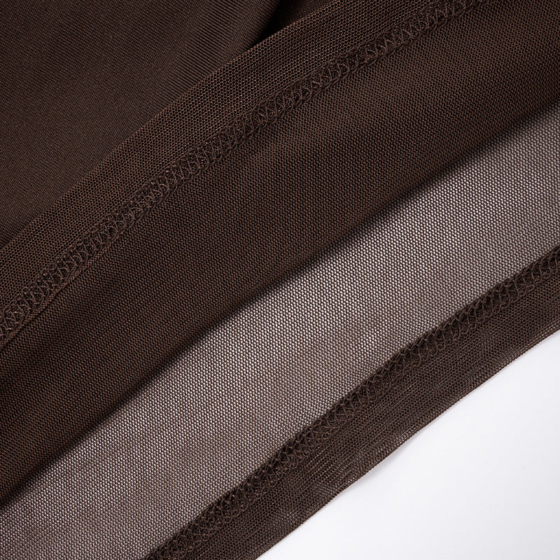 MB1409 Mock Neck Sheer Mesh Ruched Mini Dress for Women