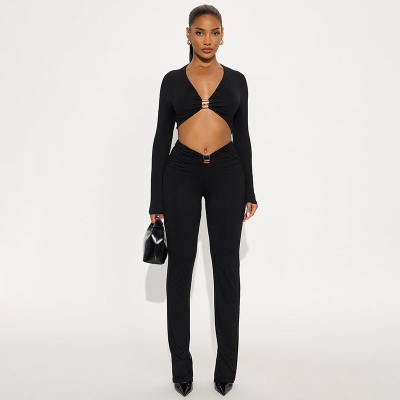 MB1096 Women's 2-Piece Outfit Set - Crop Top & High-Waist Pants