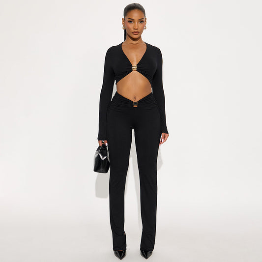 MB1096 Women's 2-Piece Outfit Set - Crop Top & High-Waist Pants