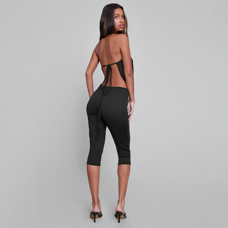 MB10158 Women's Halter Neck Crop Top and Capri Pants 2 Piece Set