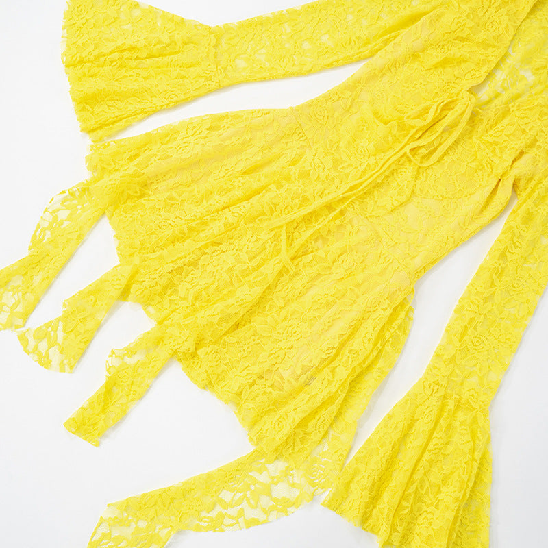 MB10118 Lace Dress with Bell Sleeves - Women's Party Outfit