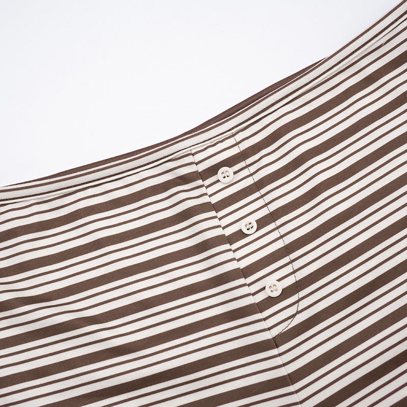 MB1428 Striped 2-Piece Set: Long Sleeve Top + High-Waisted Shorts