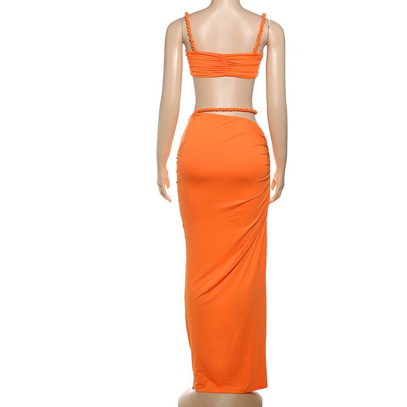 MB1309 Solid Color Long Skirt Set
