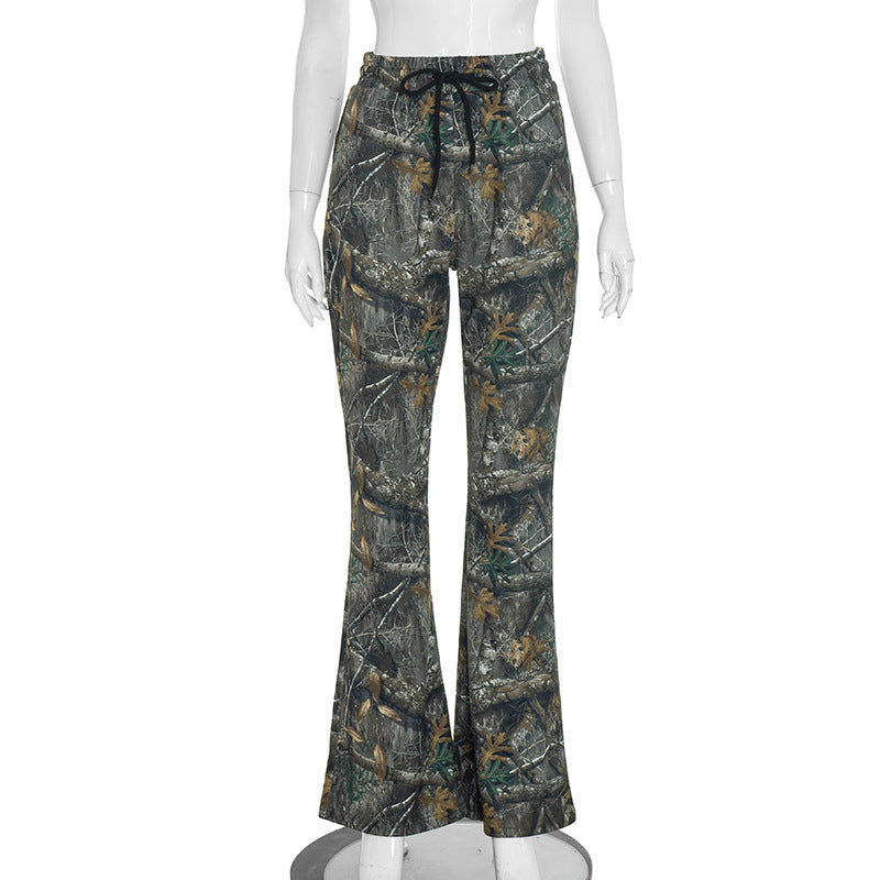 MB10126 Vintage Leaf & Tree Camo Micro Flare Pants