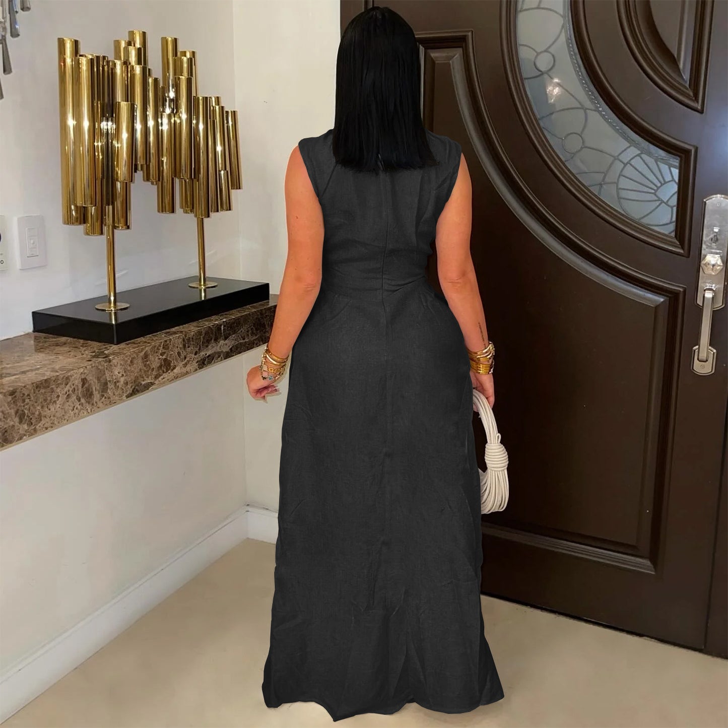 MB1609 Sleeveless High Neck 2-Piece Pants Set