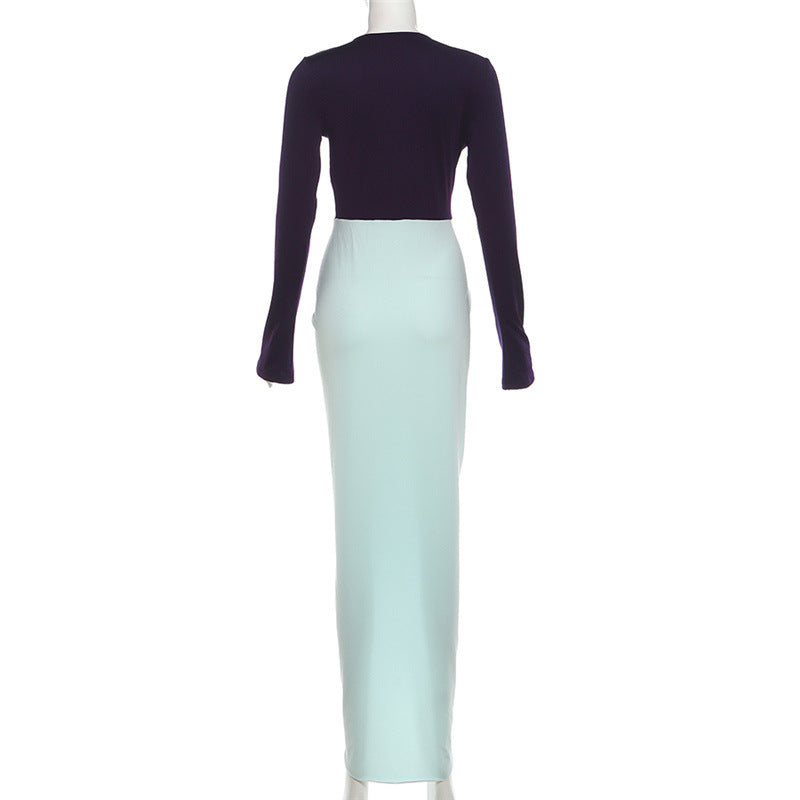 MB1148 Women’s Mint Green Color Block Maxi Dress