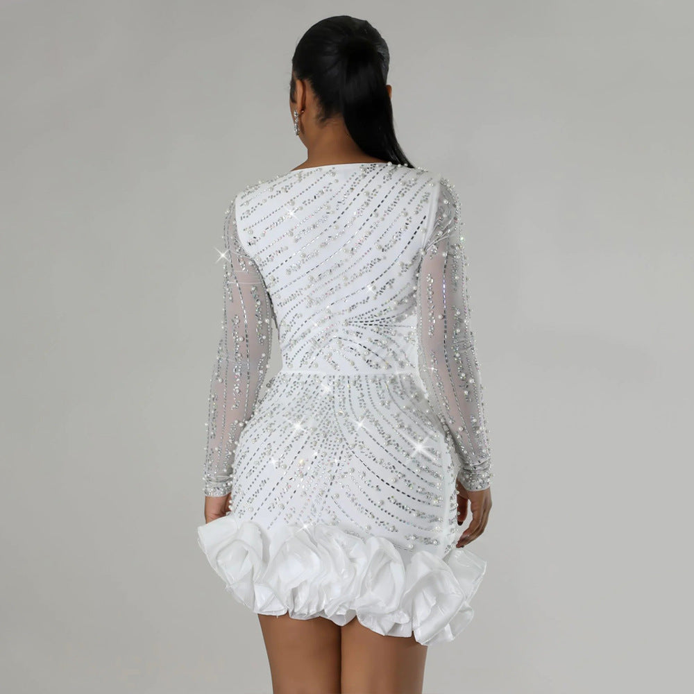 MB1210 Women's Luxury Rhinestone Beaded Mini Dress