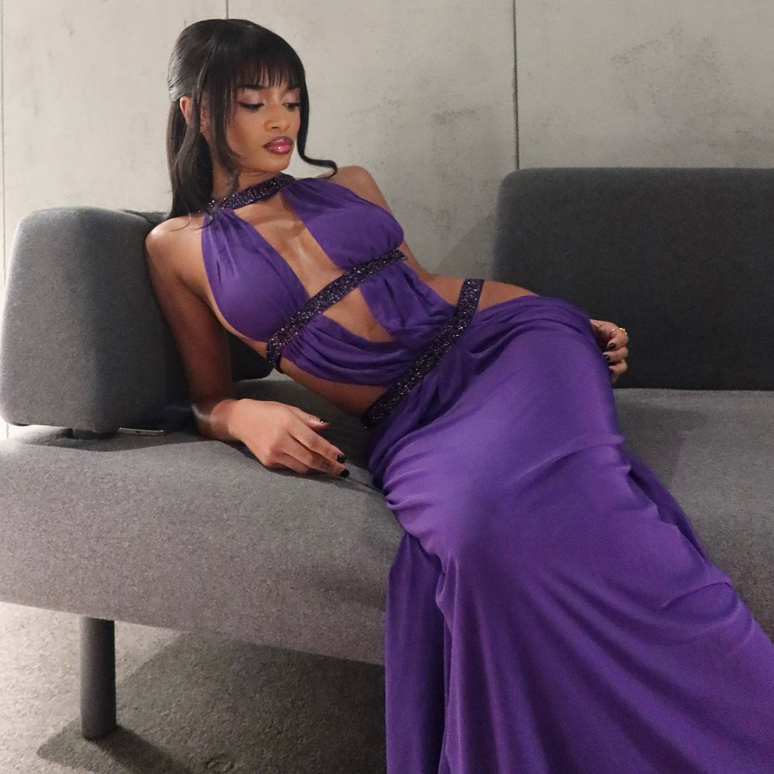 MB1527 Women's Halter Cut Out Maxi Dress