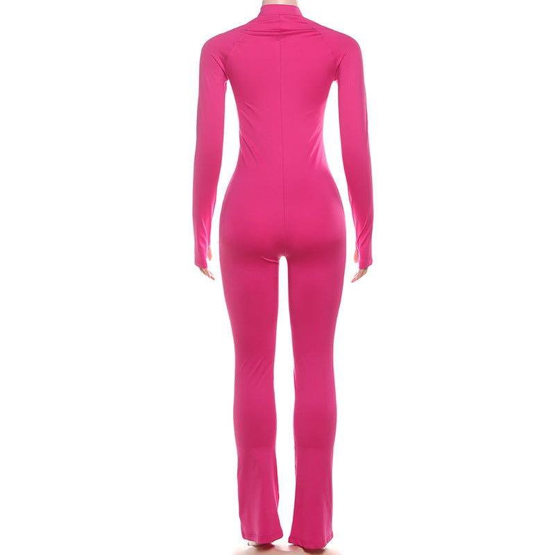 MB1508 Front Zipper Long Sleeve Bodycon Jumpsuit