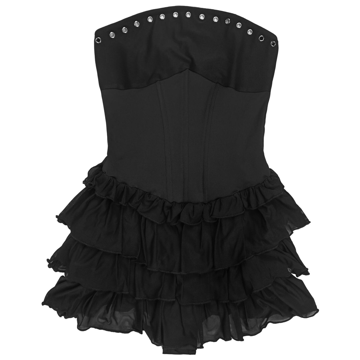 MB1618 Strapless Corset-Style Tiered Ruffle Mini Dress with Lace-Up Back