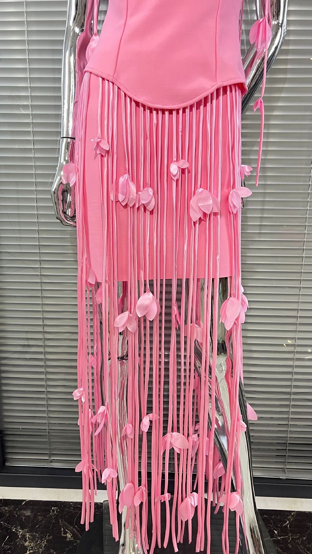 MB2107 Floral Fringe Tassel Bandage Mini Dress, Party Cocktail Gown