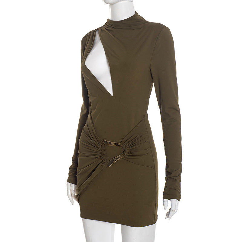 MB1426 Long Sleeve Cutout Mini Dress with Ruched Detail