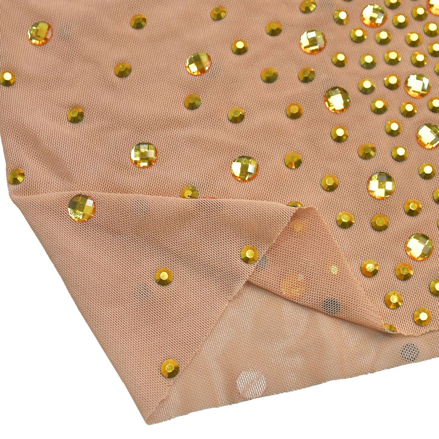 MB1623 Women's Sheer Mesh Gold Rhinestone Gown