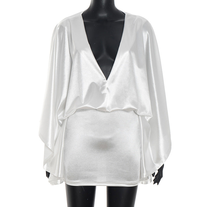 MB1072 Batwing Sleeve V-Neck Bodycon Mini Dress