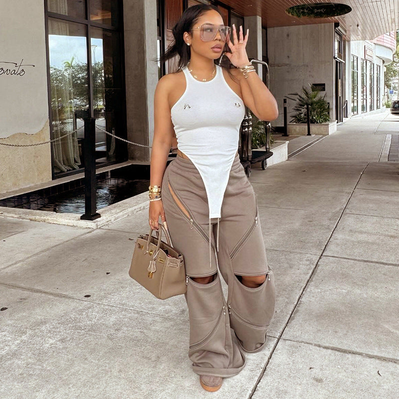 MB1020 Women Wide-leg Pants with Zips