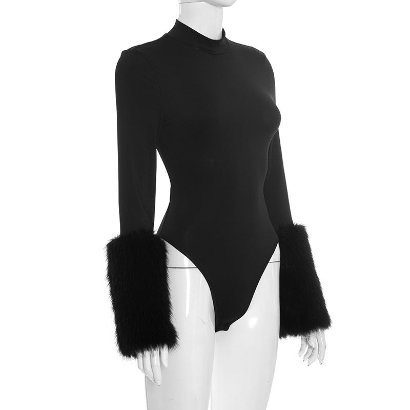 MB10135 Women’s Long Sleeve Fur Cuff Bodysuit