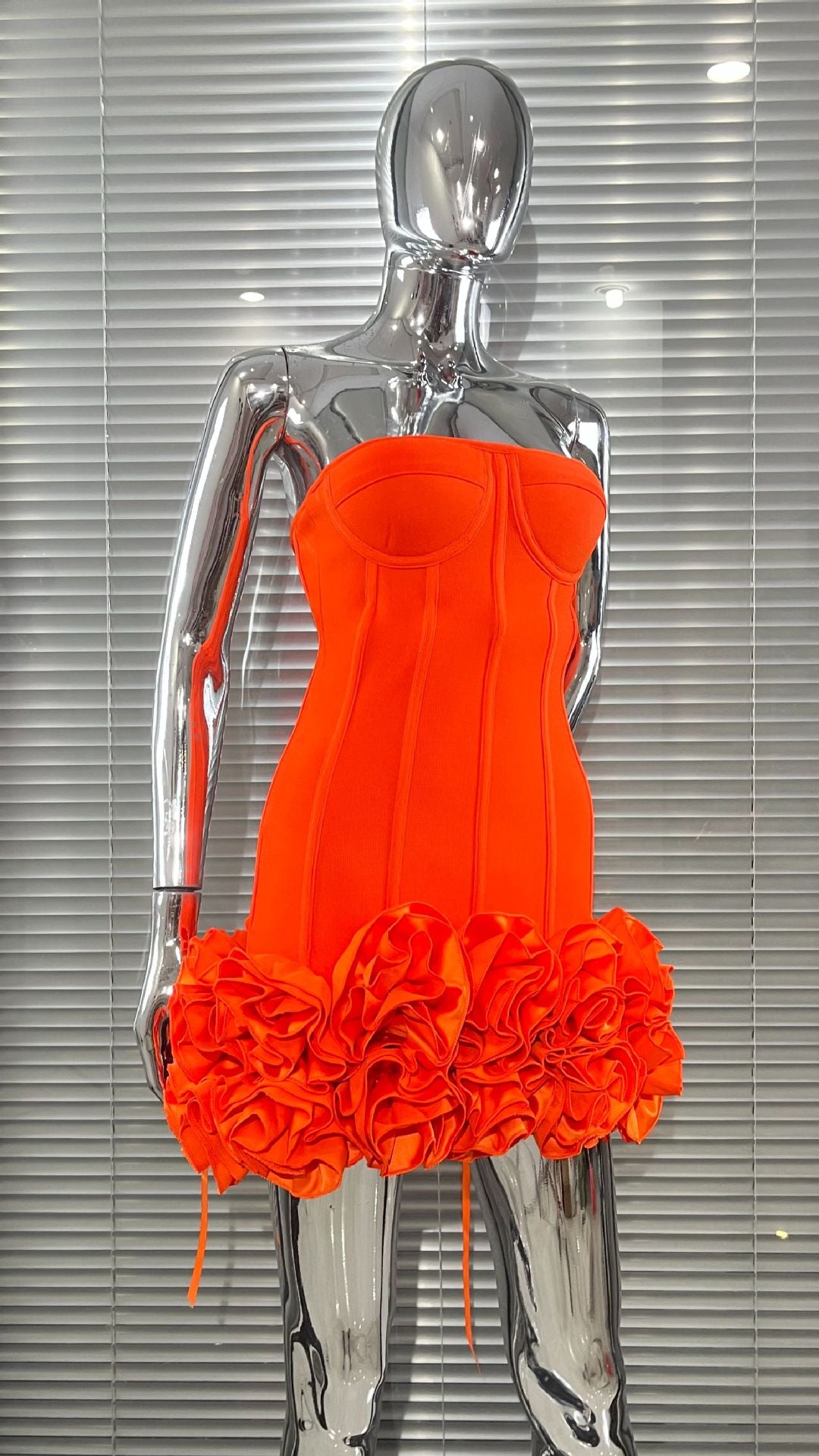 MB2104 Bandage Mini Dress, 3D Floral Ruffle Hem, Music Festival Gown