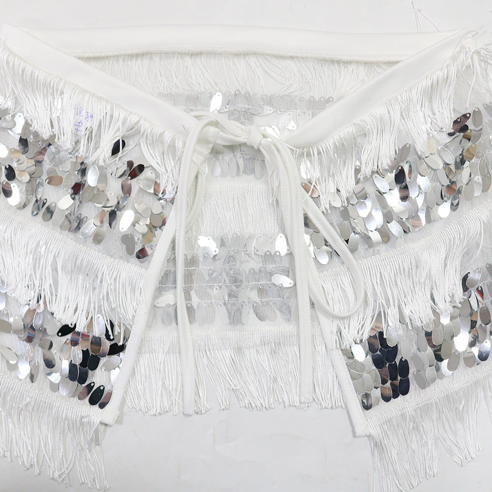 MB1222 Sequin Fringe Top & Wide Leg Pants Two Piece Set