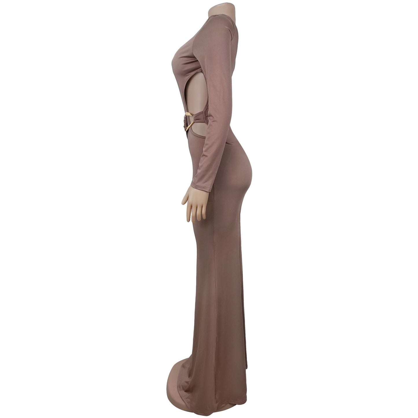 MB1628 Women's One Shoulder Long Sleeve Cut Out Maxi Dress