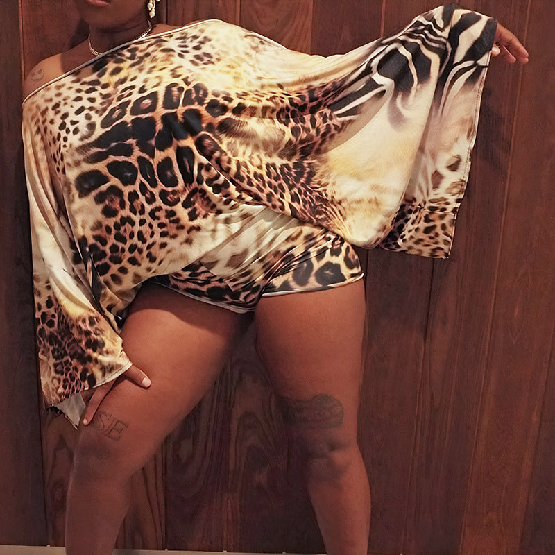 MB1088 Women's Leopard Print Off Shoulder Jumpsuit