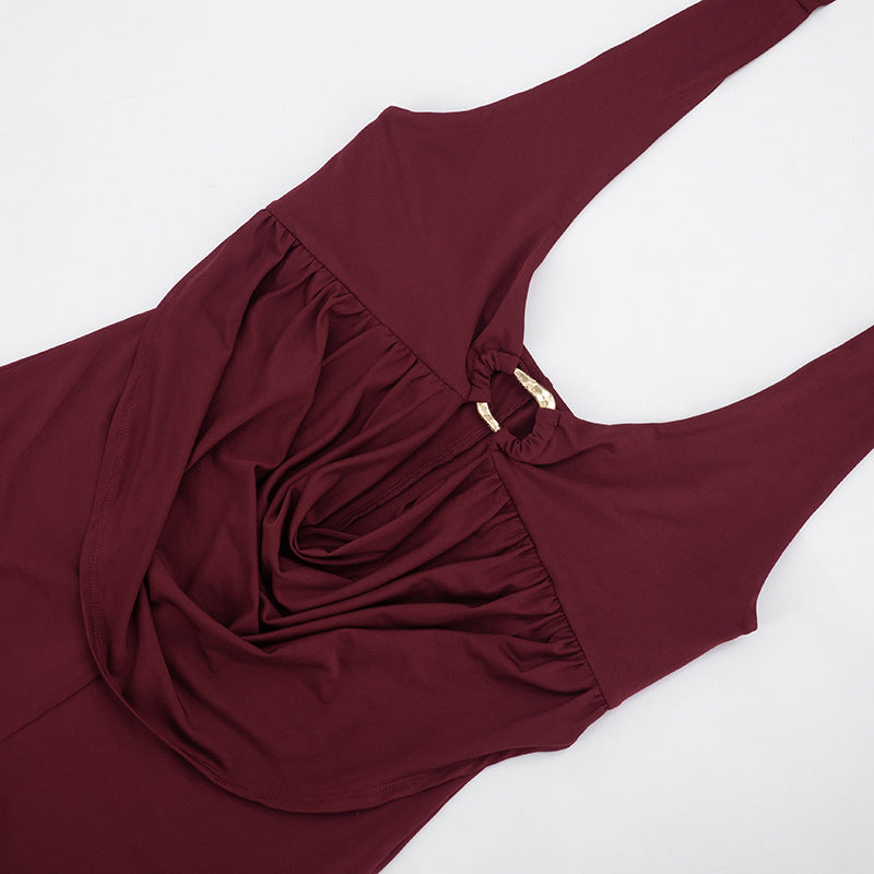 MB10167 Draped Deep V Backless Bodycon Short Jumpsuit