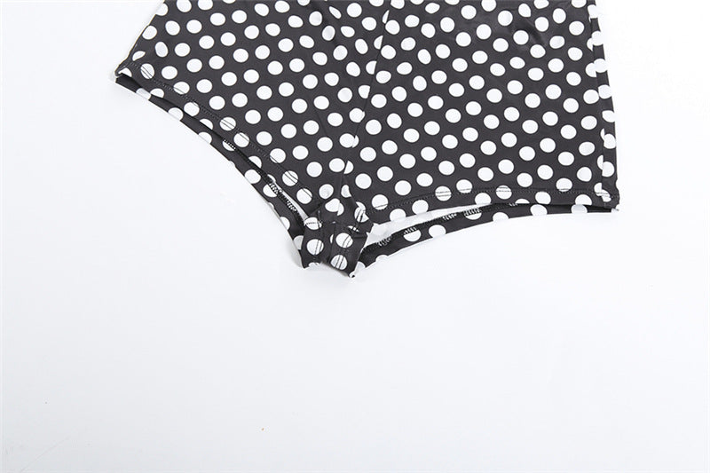 MB1156 Black White Polka Dot Cutout Bodysuit & Shorts 2 Piece Set