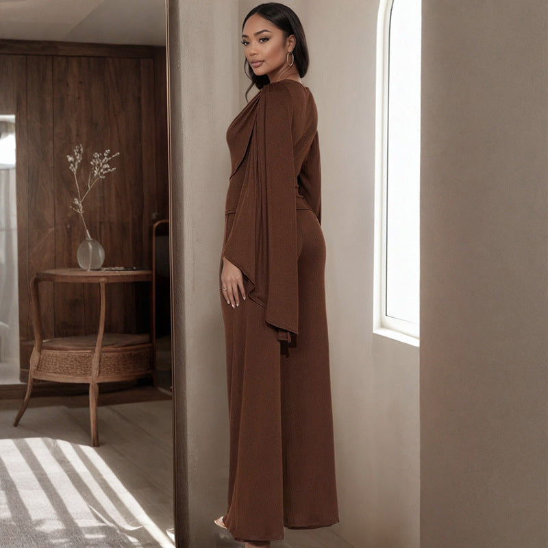 MB1049 Cape Sleeve Ribbed Knit Two-Piece Set