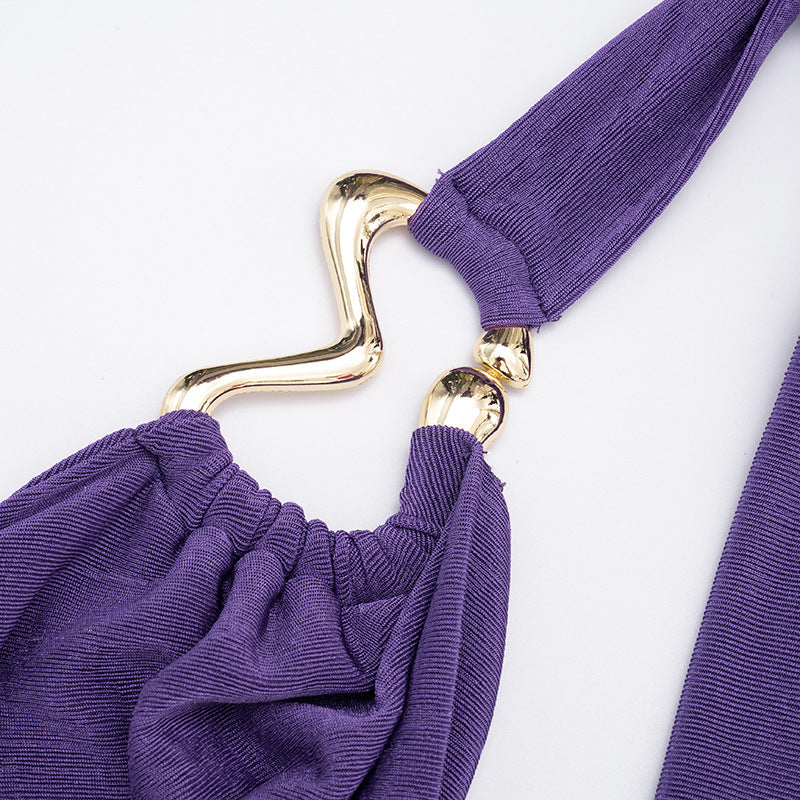 MB1055 Women's Draped Neck Top and Skinny Pants Two-Piece Set