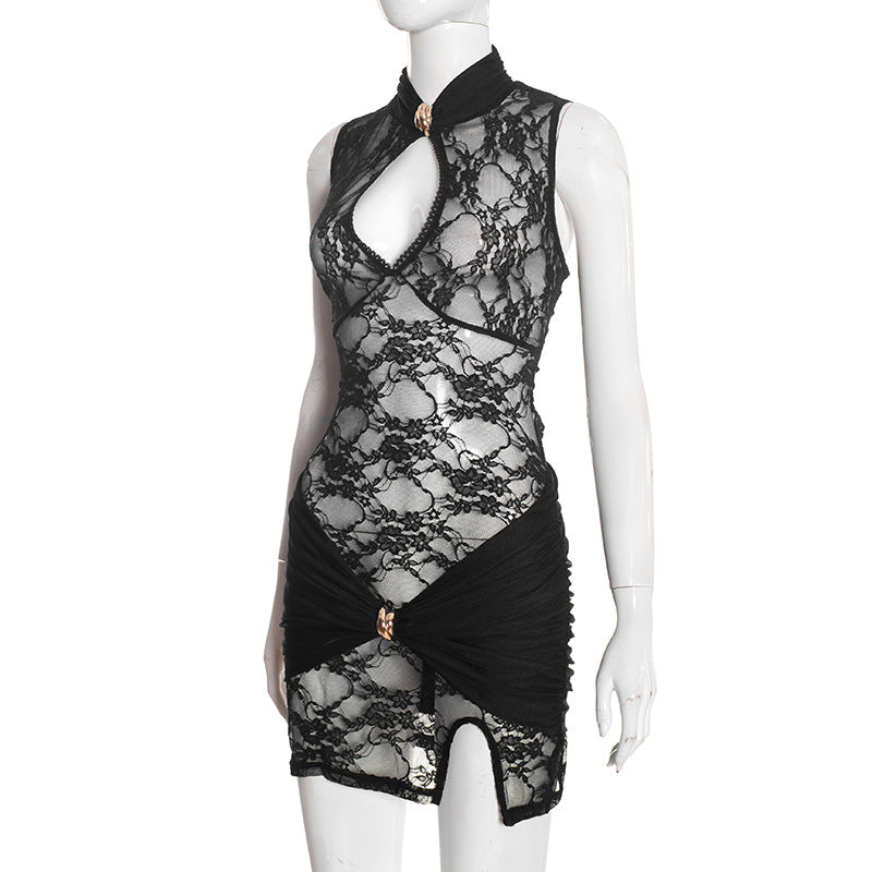 MB10150 Women's Lace Ruched Bodycon Mini Dress