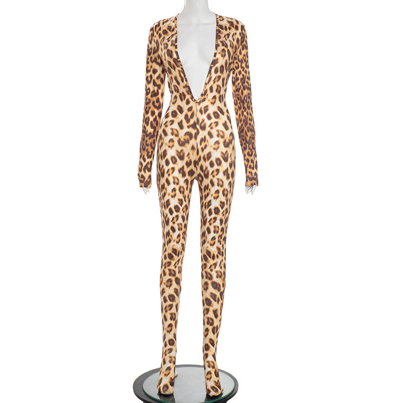 MB1098 Sexy Leopard Print Backless Bodycon Jumpsuit