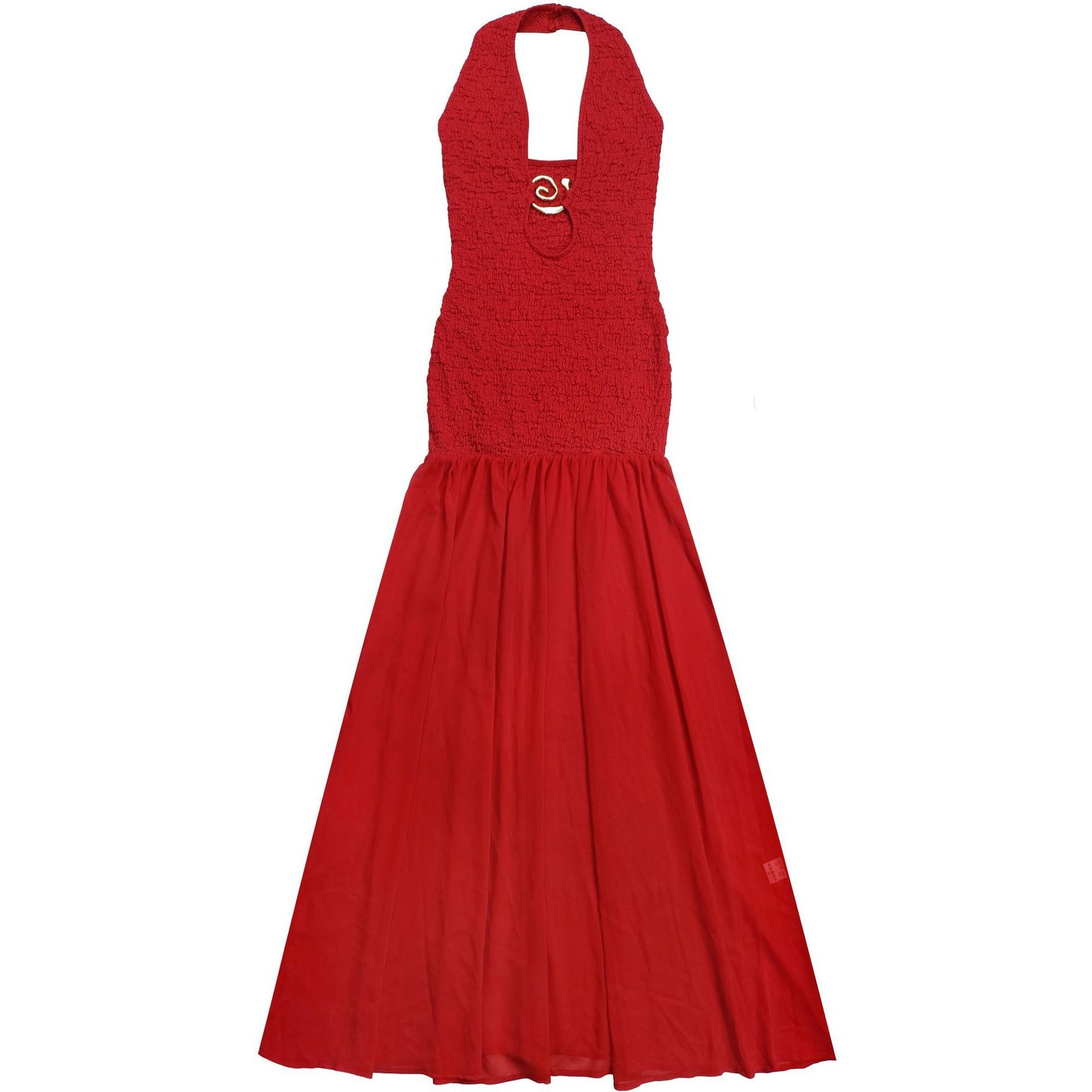 MB1613 Halter Neck Cutout Maxi Dress with Gold Accent