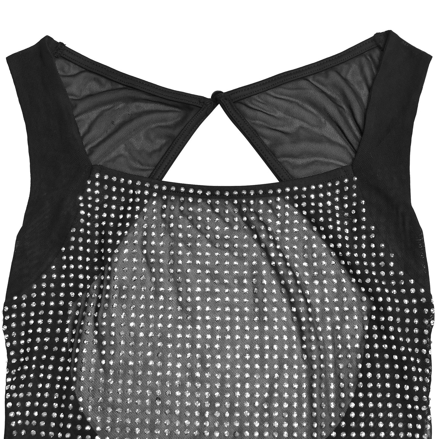 MB1605 Sheer Mesh Rhinestone Bodycon Maxi Dress