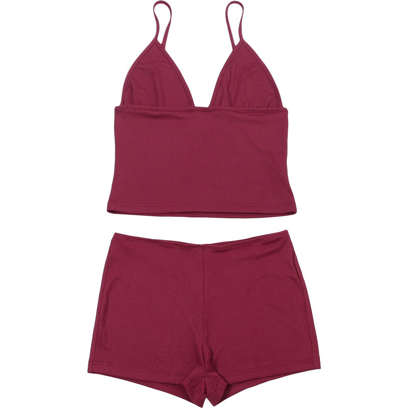 MB1827 Women's Ribbed Cami and High Waist Shorts 2 Piece Set