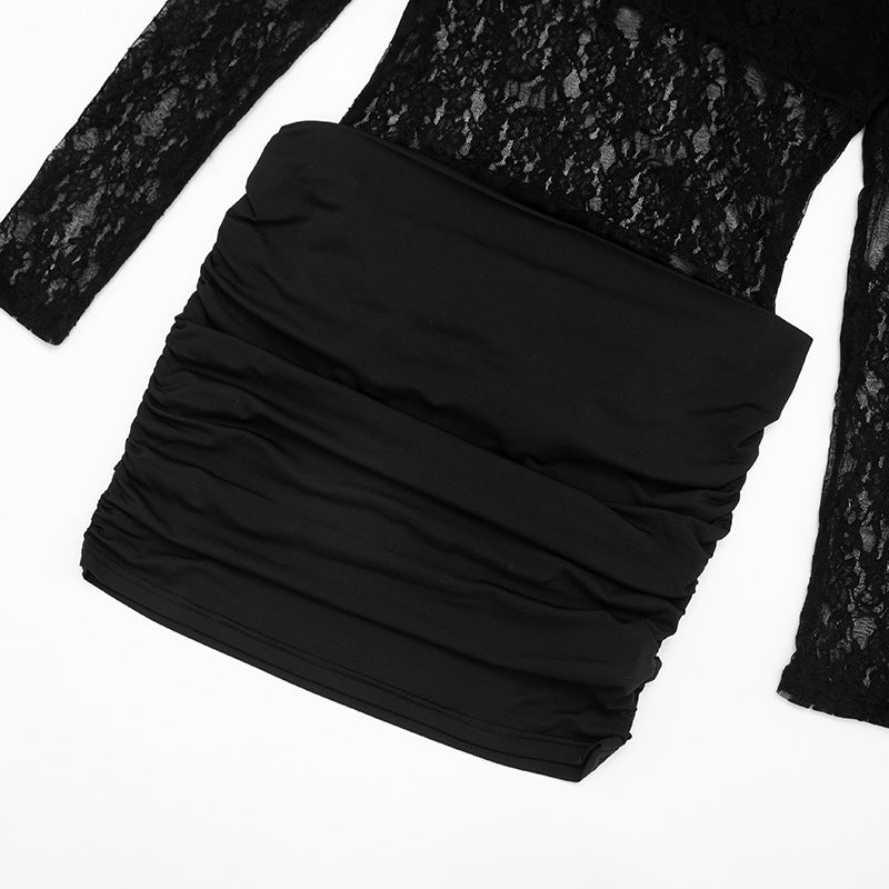 MB1430 Black Sheer Lace Bodycon Mini Dress