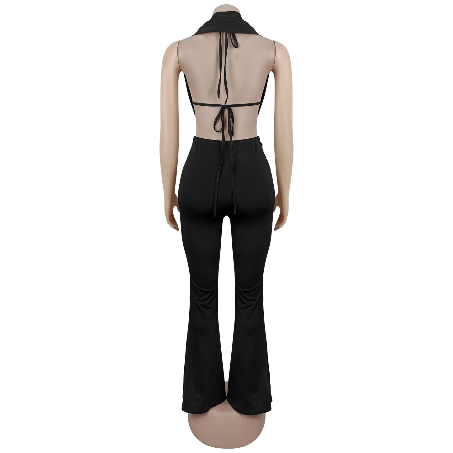 MB1617 Halter Cutout Top & Ruched Flared Pants Two-Piece Set