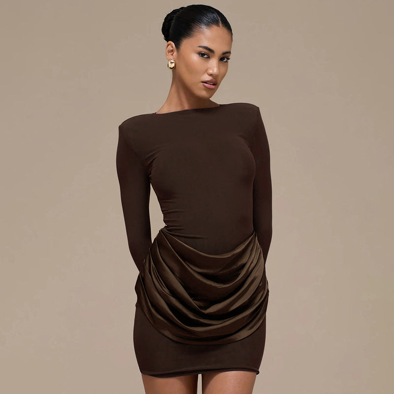 MB1418 Satin Ruched Waist Bodycon Mini Dress for Women