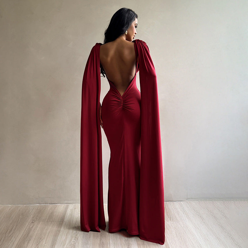 MB10111 Cape Sleeve Maxi Dress