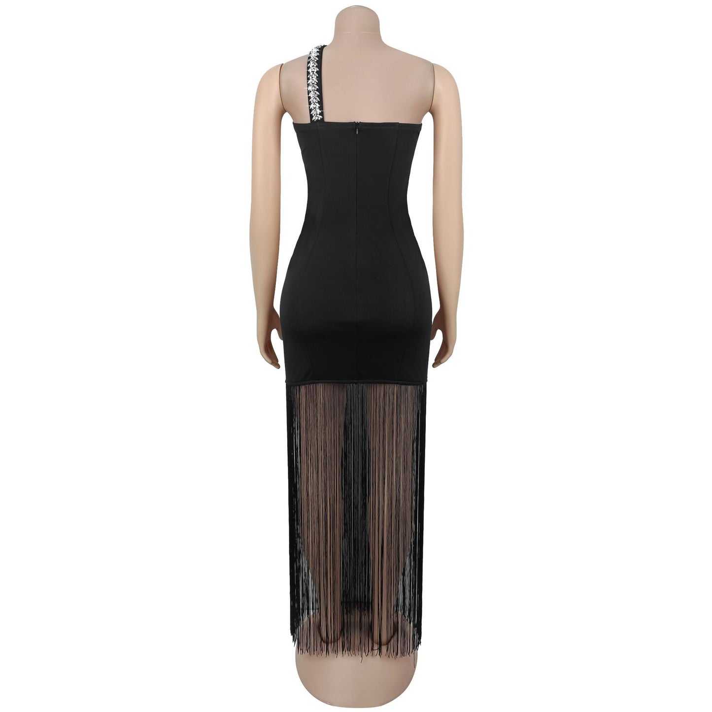 MB1611 Black One-Shoulder Rhinestone Bodycon Dress