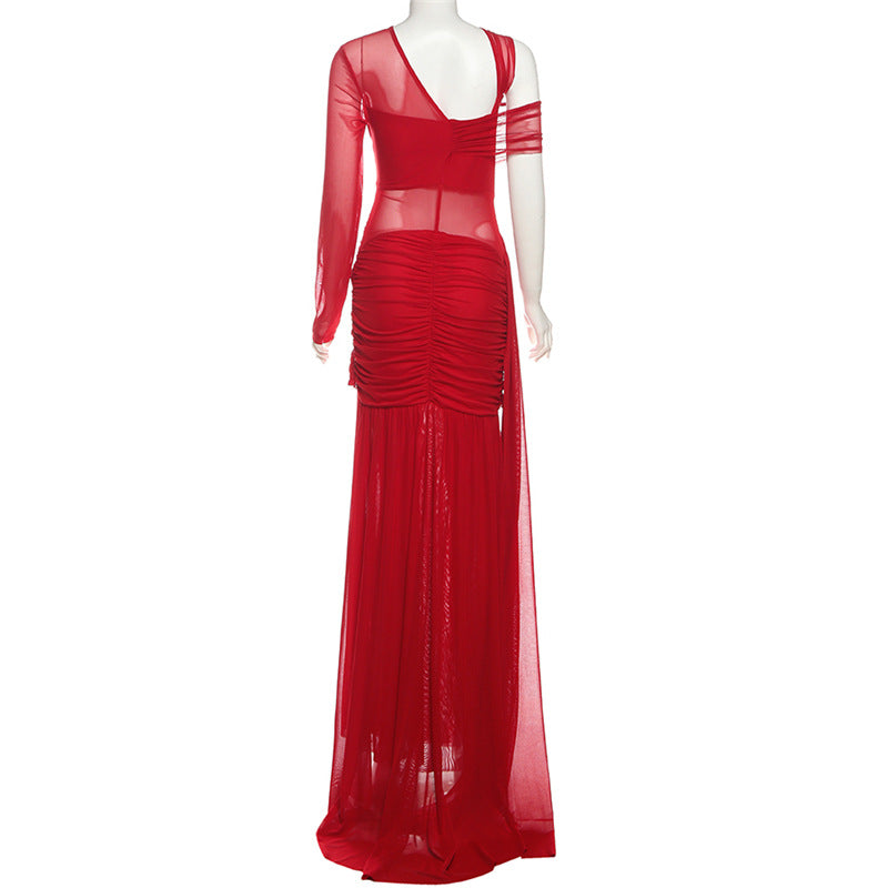 MB1105 Red Sheer Bodycon Maxi Dress
