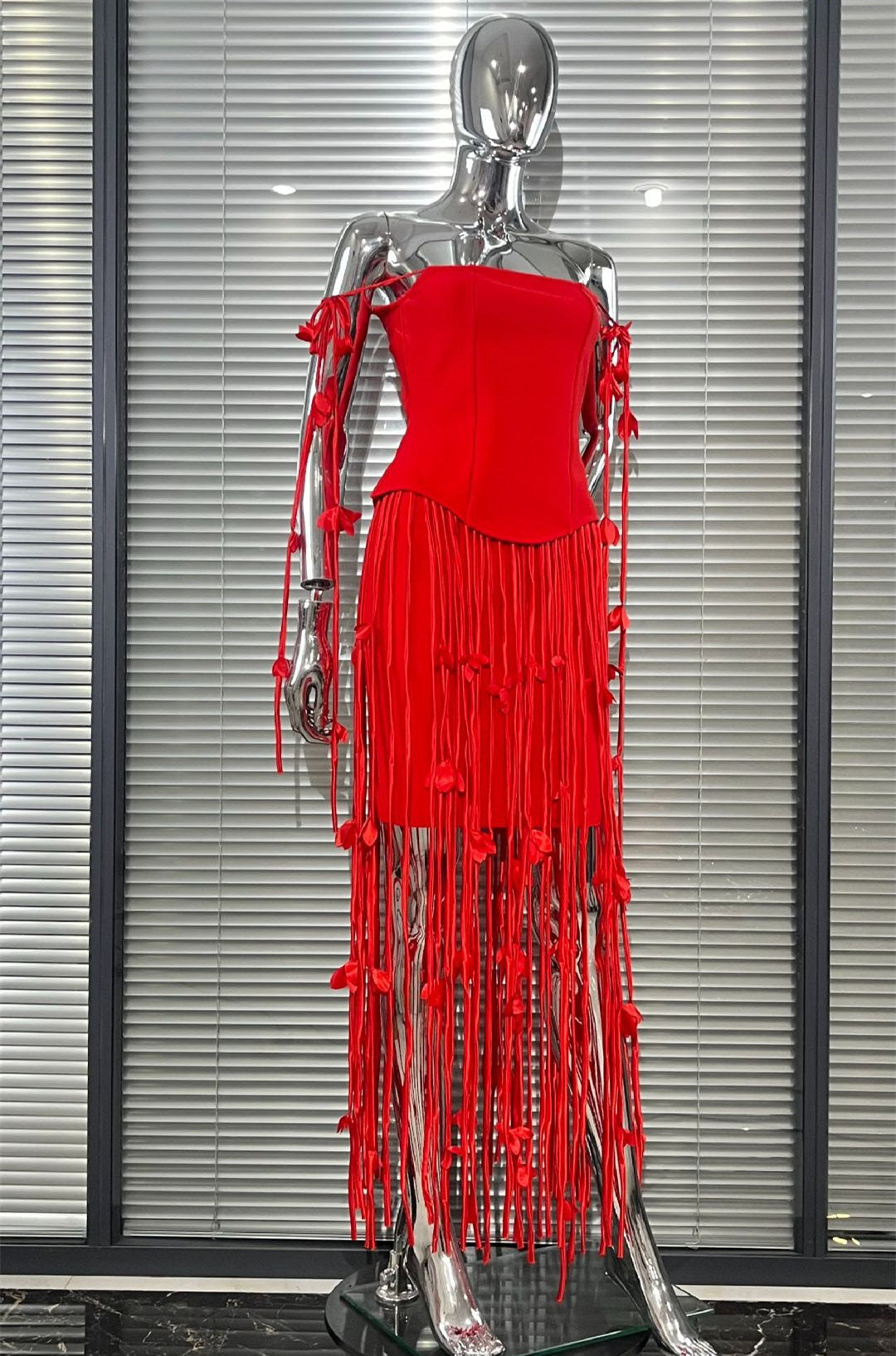 MB2107 Floral Fringe Tassel Bandage Mini Dress, Party Cocktail Gown