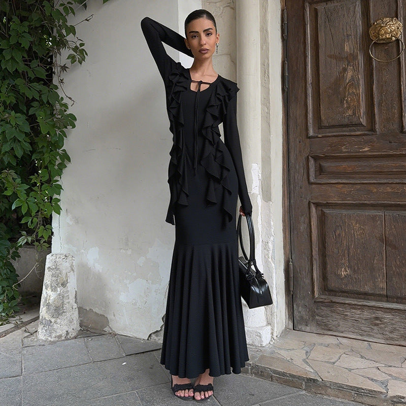 MB1134 Ruffled Long-Sleeve Maxi Dress